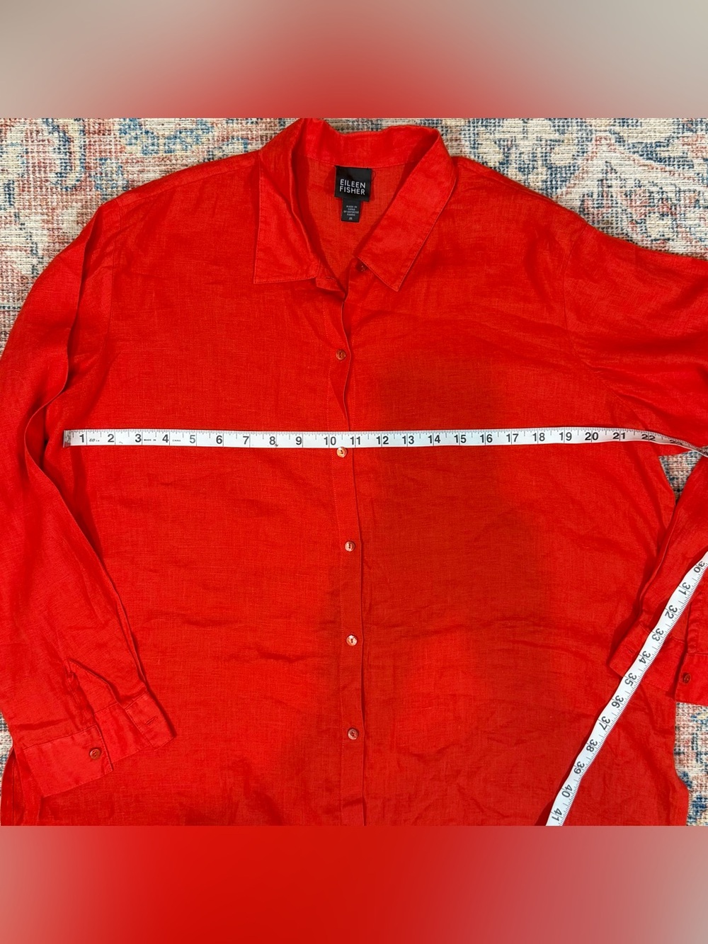 Eileen Fisher Burnt Orange Irish Linen Button Down Shirt Relaxed Fall M - Picture 7 of 10